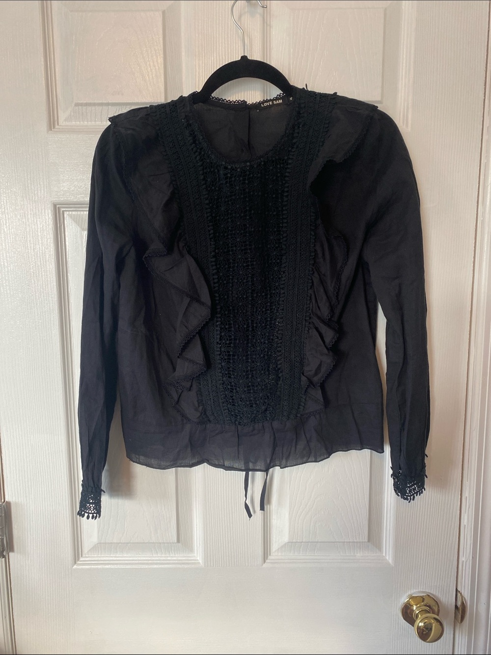 Love Sam Black Ruffle-Trim Long Sleeve Blouse